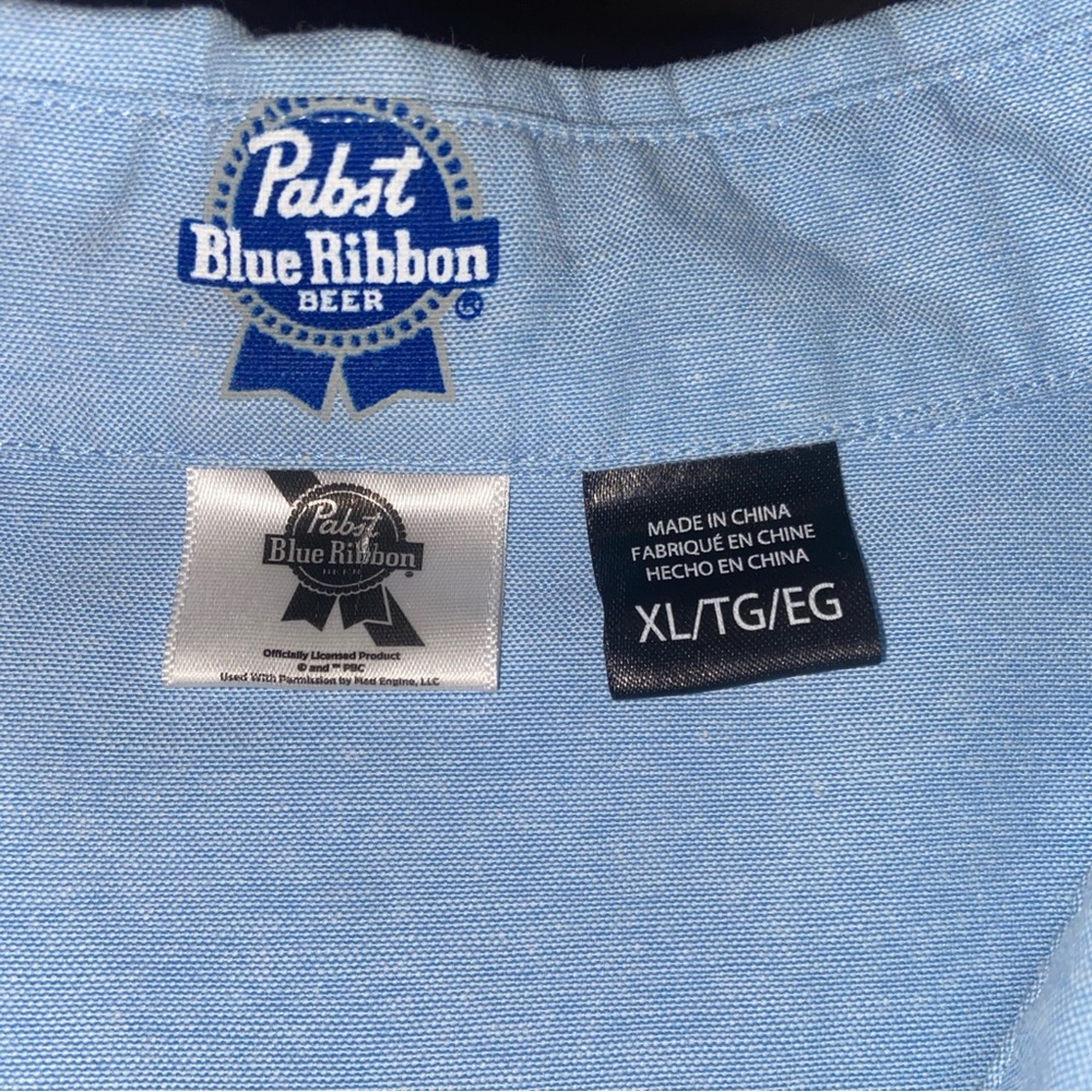 Pabst Blue Ribbon PBR Light Blue Men's Short Sleeve Button Down Shirt-XL - Picture 6 of 7